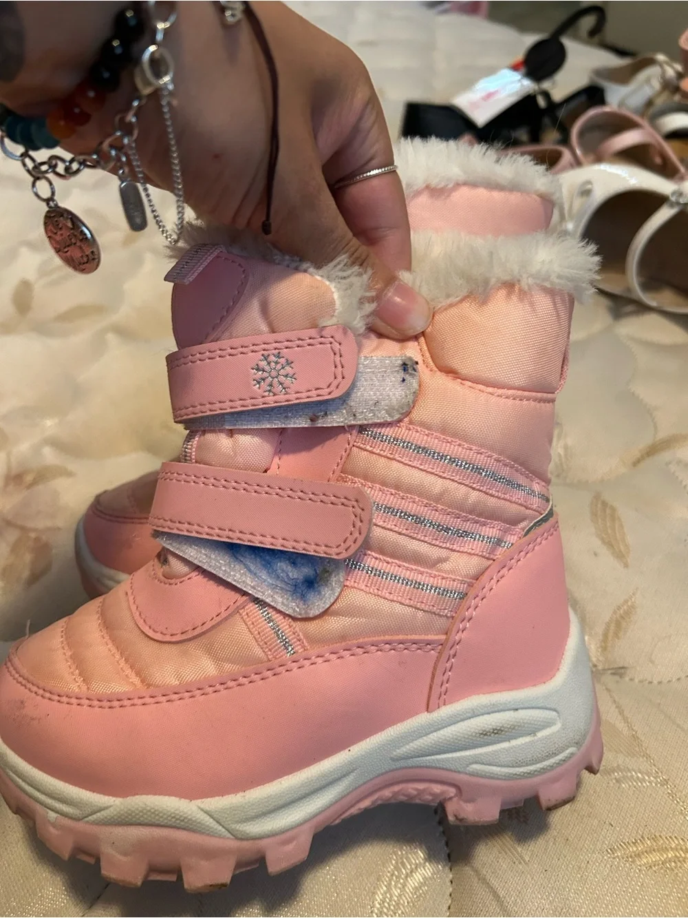 Kids Pink Winter Snow Boots with Faux Fur